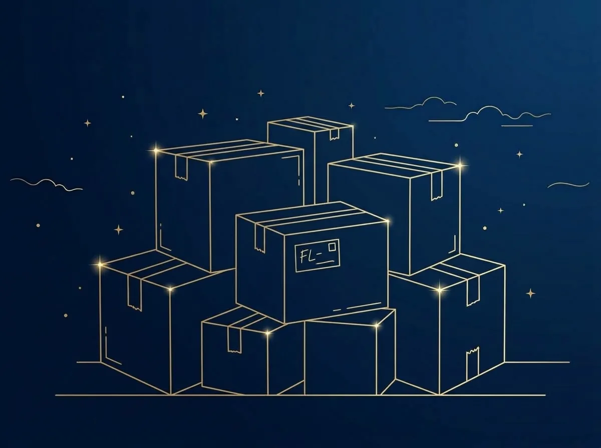 Ilustración de cajas con etiqueta FL-